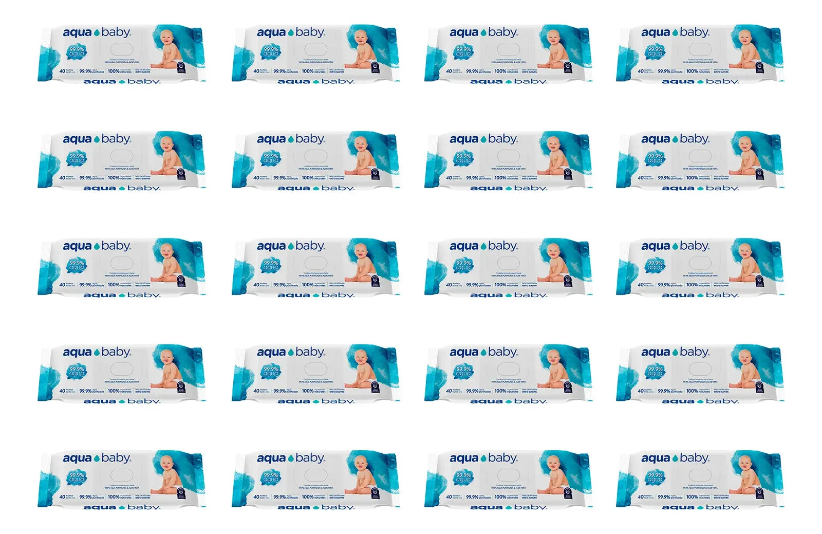 20 paquetes Aqua Baby de 40 Toallitas